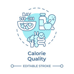 Calorie quality soft blue concept icon. Nutrition management, food organization. Round shape line illustration. Abstract idea. Graphic design. Easy to use in infographic, presentation