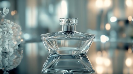 Elegant perfume bottle with rose petals