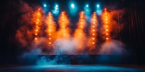 Illuminated stage with dynamic lighting and smoke effects, perfect for creative, concert, or theater-related content.