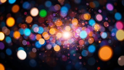 mesmerizing multicolor bokeh effect with vibrant raining light patterns in a festive style