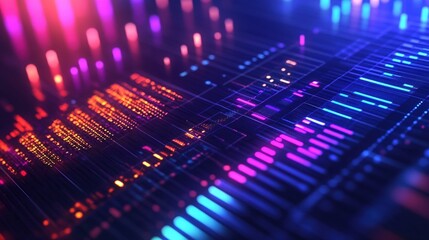 a vibrant financial business concept featuring colorful bar graphs and intricate data charts on a sleek office desk