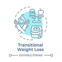 Transitional weight loss soft blue concept icon. Measuring tape, scales. Meal size. Round shape line illustration. Abstract idea. Graphic design. Easy to use in infographic, presentation