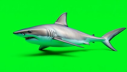 Fototapeta premium Powerful Shark Swimming Against Green Screen Background