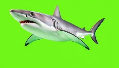 Fototapeta premium Powerful Shark Isolated on Green Screen Background. Marine predator, Oceanic wildlife, Aquatic animal, Dangerous sea creature, Sea life photography, Natural world image, Wildlife conservation