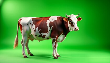 Red and White Cow on Green Screen Studio Shot