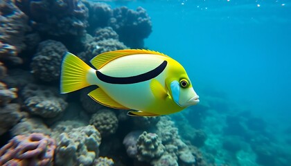 Obraz premium Yellowtail Butterflyfish Vibrant Colors Coral Reef Background