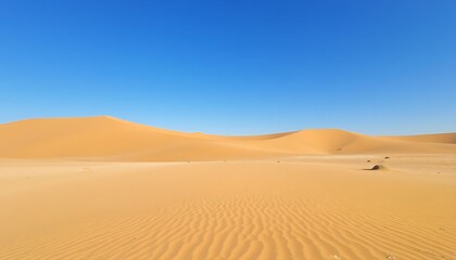 Golden Desert Dunes Under Vast Blue Sky Scenic Landscape
