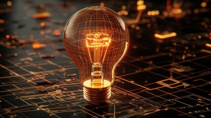 Glowing Lightbulb on Circuit Board: Technological Innovation and Creative Ideas