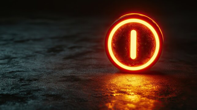 Glowing Orange Power Button on Dark Background - Powered by Adobe