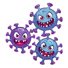 Funny cartoon monsters, aliens, and germs in a cute and colorful 3D illustration virus covid