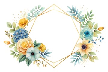 Blue flower frame background with watercolor 