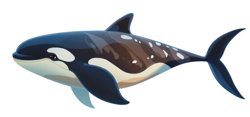 Obraz premium vector illustration of killer whale with sleek, glossy appearance, showcasing its distinctive black and white pattern. whale is depicted in dynamic pose, highlighting its powerful form