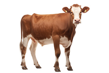 a brown and white cow isolated on a transparent background