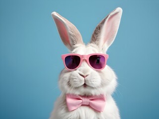 photo beautiful Rabbit wearing Cool sunglasses on Isolated Background