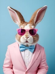 Fototapeta premium photo beautiful Rabbit wearing Cool sunglasses on Isolated Background
