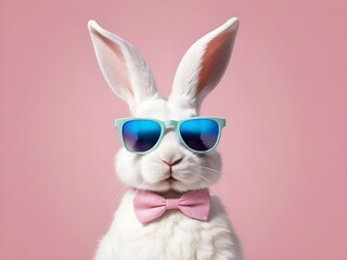 Fototapeta premium photo beautiful Rabbit wearing Cool sunglasses on Isolated Background