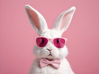 Fototapeta premium photo beautiful Rabbit wearing Cool sunglasses on Isolated Background