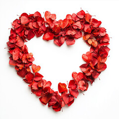 Obraz premium Heart shape made of red leaves on white background. Valentine's day concept