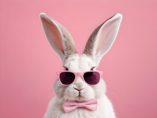 Fototapeta premium photo beautiful Rabbit wearing Cool sunglasses on Isolated Background