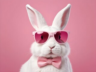 photo beautiful Rabbit wearing Cool sunglasses on Isolated Background