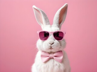 Obraz premium photo beautiful Rabbit wearing Cool sunglasses on Isolated Background