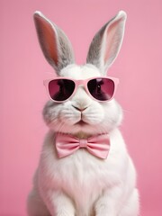 Fototapeta premium photo beautiful Rabbit wearing Cool sunglasses on Isolated Background