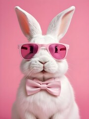 Fototapeta premium photo beautiful Rabbit wearing Cool sunglasses on Isolated Background