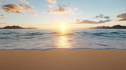 Obraz premium serene beach scene with vibrant sunset over calm waters