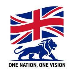 Waving Union Jack with Bold Lion Silhouette
