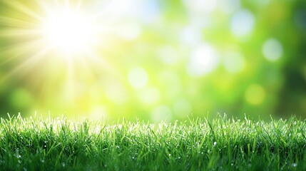 Obraz premium Dew-kissed Grass Under the Morning Sun