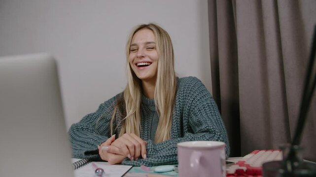 Smiling Woman During Online Meeting