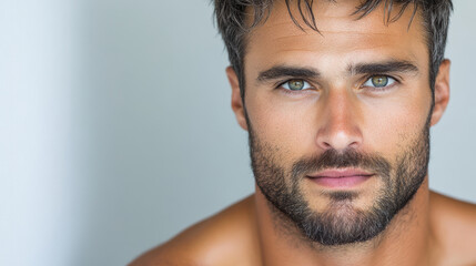 Obraz premium Rugged man with strong jawline and captivating green eyes