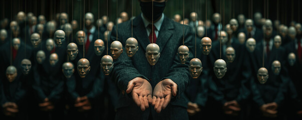 Fanatic crowd control, cult manipulation of people. A group of people obediently submitting to authority.