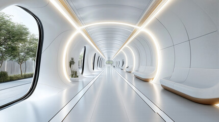 Fototapeta premium Futuristic virtual transportation hub with sleek design and bright lighting