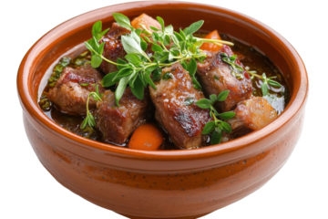 beef stew in clay bowl - hearty autumn food