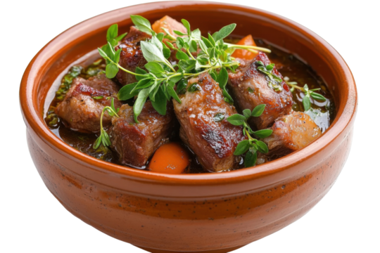 beef stew in clay bowl - hearty autumn food