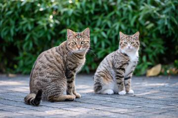 Two cats sitting on the floor