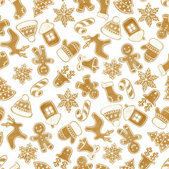 Watercolor gingerbread cookies seamless pattern on transparent background	