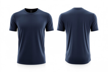 Blank Short sleeve t shirt mockup, navy blue dry fit T-shirts front and back view, used as design template isolated on white background