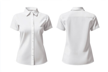 Blank Short sleeve t shirt mockup, woman White formal Shirt front and back view, used as design template isolated on white background