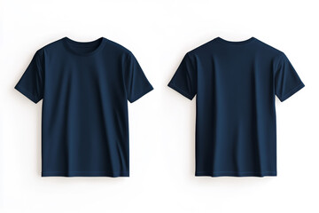Blank Short sleeve t shirt mockup, navy blue dry fit T-shirts front and back view, used as design template isolated on white background