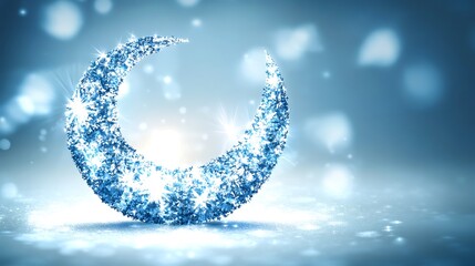 Sparkling Blue Crescent Moon Shaped Crystal Art