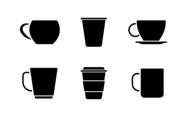 Cup of hot drink set icons. Silhouette style. Vector icons.