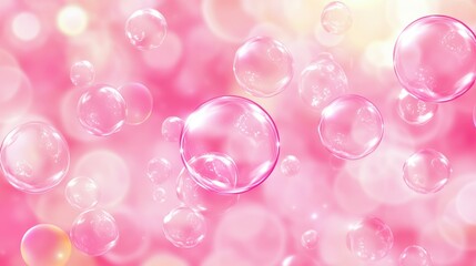 Pink background with bubbles floating in the air