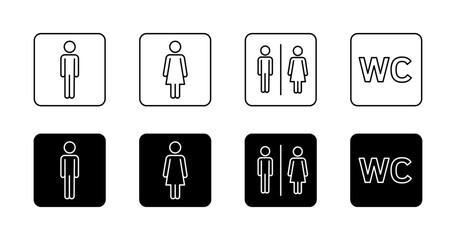 WC sign set icons. Linear and silhouette style. Vector icons.