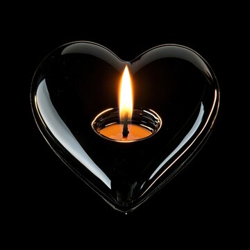 A black colour heart with burning candal 