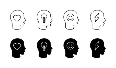 Mood icons. Linear and silhouette style. Vector icons.