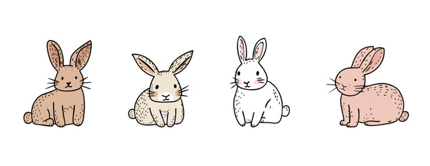 Obraz premium Adorable Hand-Drawn Rabbits Collection for Easter designs, kids projects, or nature-themed illustrations.