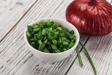 Diced green onion in the bowl
