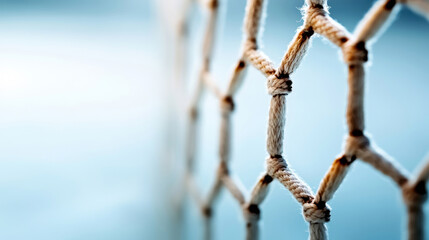 Hockey net goal mesh creating hexagonal pattern on blurred background, representing concepts such as sports, competition, and teamwork